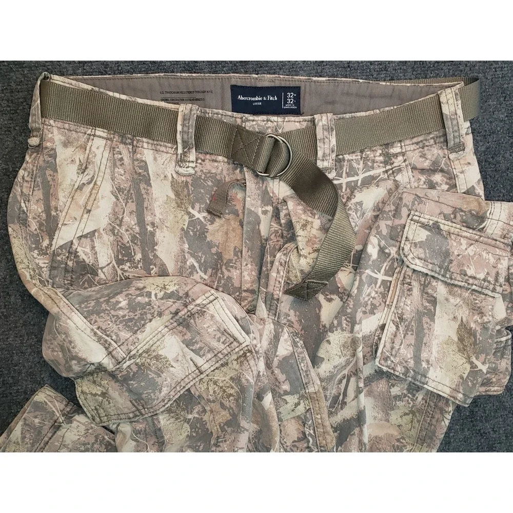 Abercrombie & Fitch Cargo Pants Camoflage Loose 33x29.5 (32x32tag) w/ Belt